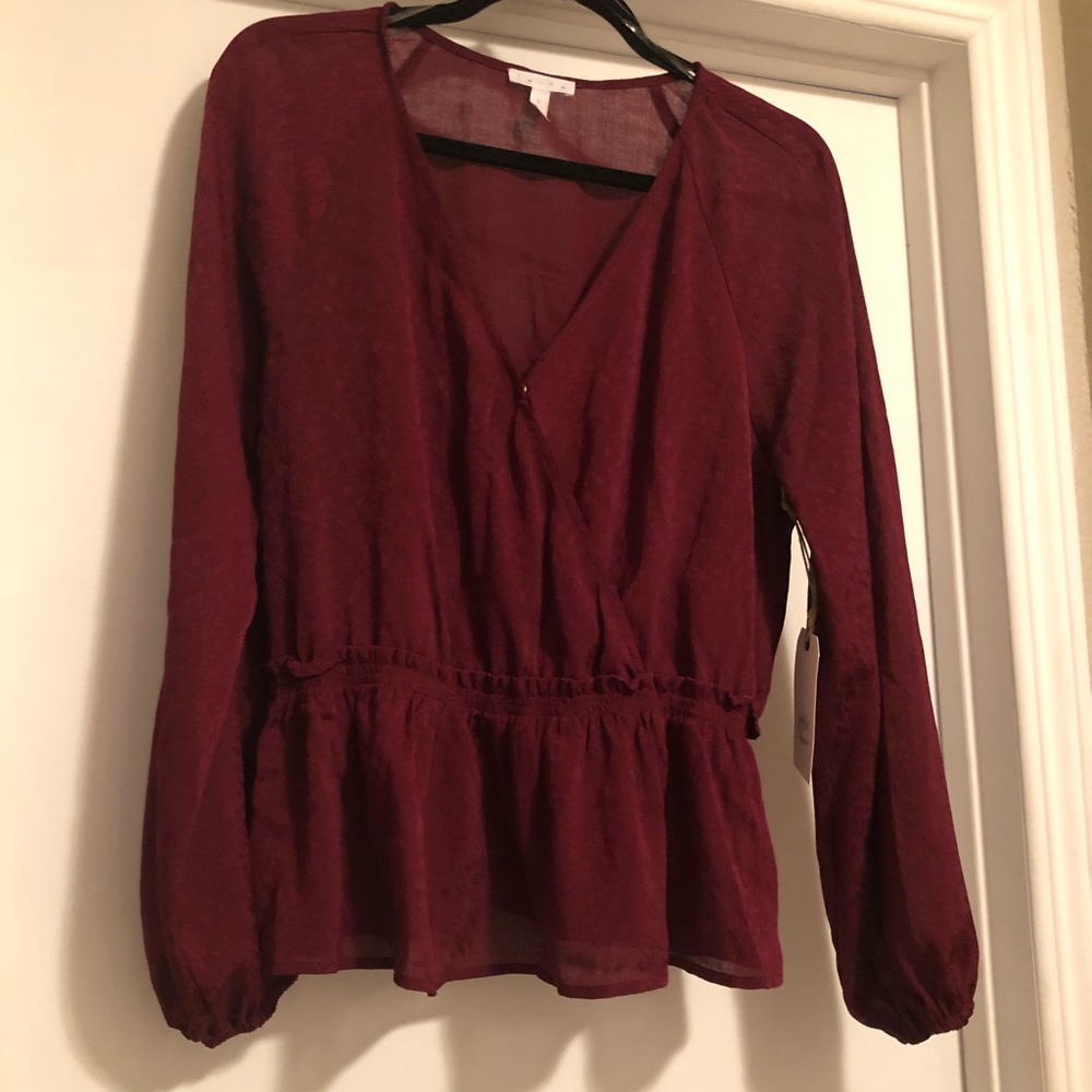 Long sleeve peplum wrap top Burgundy/Red Tannin